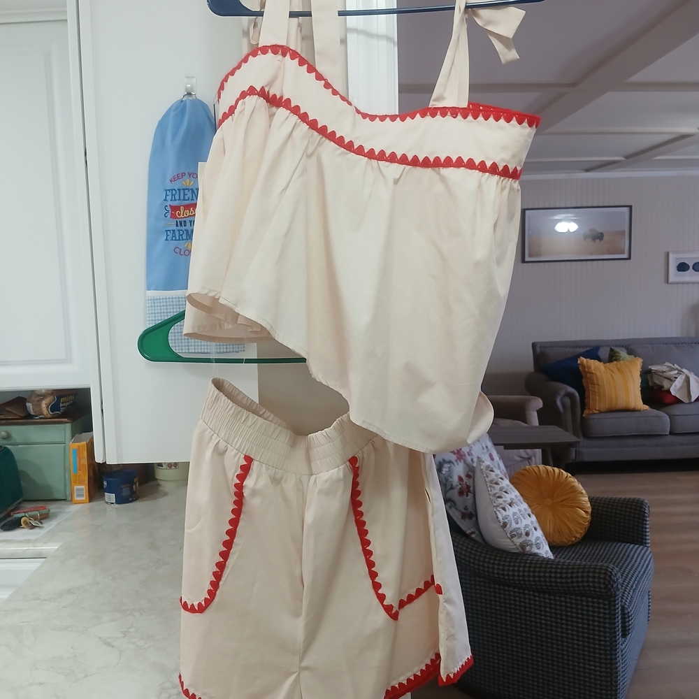 Cream and Red Women's Two-Piece Set